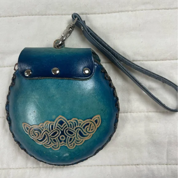 Teal Leather Clutch with Celtic Design - Picture 4 of 15